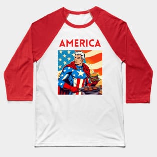 America Summertime Patriotic Superhero Cookout Baseball T-Shirt